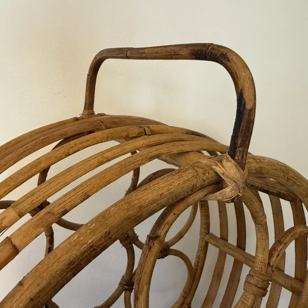 Rattan Bamboo Round Freestanding Wine Rack Bottle Holder Handle 7 Bottle 16
